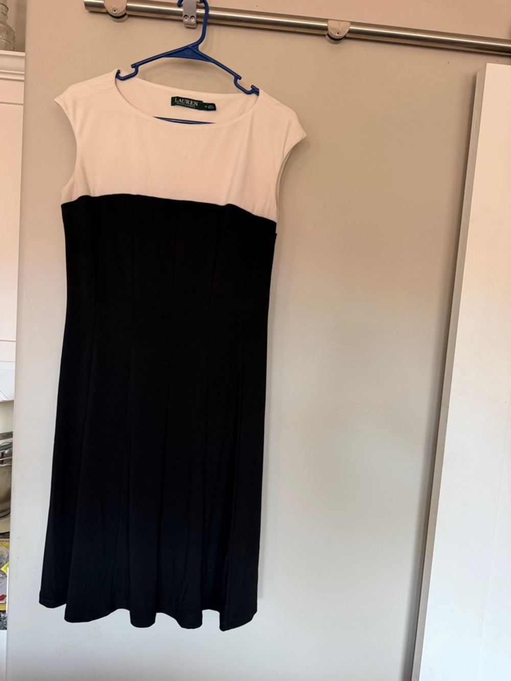 Lauren Ralph Lauren Two-Tone Cap Sleeve fit and flare  Dress in White and Black